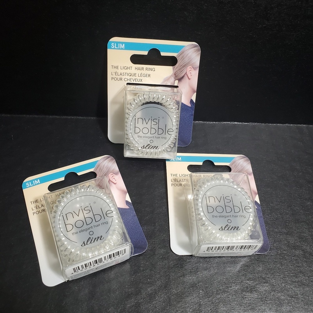**3 Pack** Invisibobble Slim HairLoveTech Strong Grip Hair Rings, Chrome, 3‎ Ct